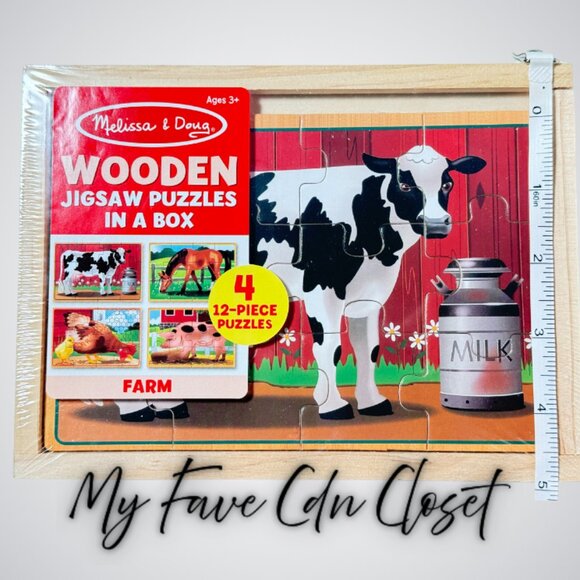 NEW*Sealed**Melissa & Doug 4 pack wooden puzzles (12 pc)  Farm theme for ages 3+ - Picture 4 of 9